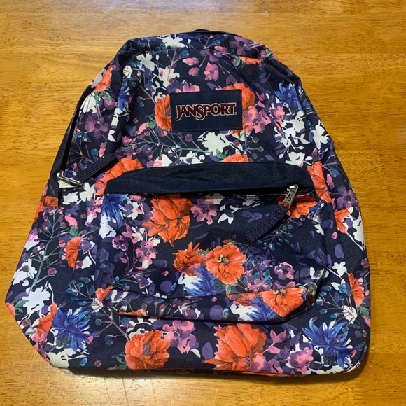 JanSport Backpack Super Break School Bag Morning Bloom Navy Blue Flowers